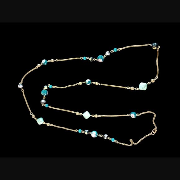 Vintage Hand Painted Artisan Gold Tone Wrapable 48" Long Necklace - Picture 6 of 8